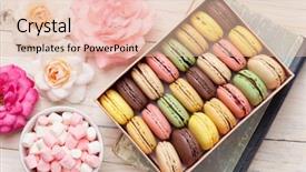  Presentation with sweet - PPT layouts consisting of yellow roses book - colorful macaroons and marshmallow background and a lemonade colored foreground