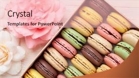  Presentation with gift - Presentation theme having wooden table sweet macaron background and a lemonade colored foreground