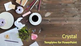 Presentation with stationary - Amazing presentation theme having wooden table with business stationary backdrop and a tawny brown colored foreground