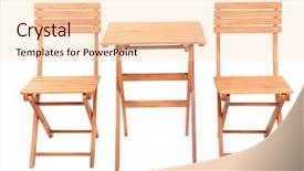  Presentation with tablets wood table tablet white - Slide deck enhanced with wooden table with chairs isolated background and a  colored foreground