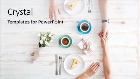  Presentation with dessert - Amazing PPT layouts having wooden table with coffee backdrop and a white colored foreground