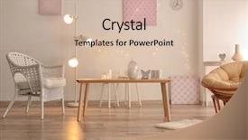  Presentation with catering banquet table different - Audience pleasing PPT theme consisting of wooden table with different decors backdrop and a  colored foreground