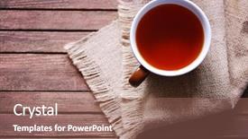  Presentation with tea cup - Cool new presentation theme with wooden table with sackcloth backdrop and a coral colored foreground