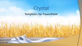  Presentation with tablecloth - Presentation theme consisting of wooden-table-with-tablecloth background and a light blue colored foreground