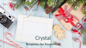  Presentation with rustic wood wooden frame - PPT theme having wooden table with tree camera background and a sky blue colored foreground