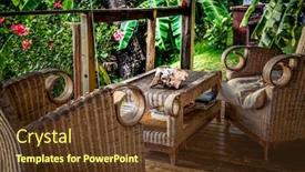  Presentation with chairs - Beautiful PPT theme featuring wooden-terrace-with-chairs backdrop and a tawny brown colored foreground