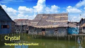  Presentation with sabah - Colorful presentation theme enhanced with wooden thatched roof houses backdrop and a tawny brown colored foreground
