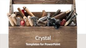  Presentation with tools - Theme having wooden toolbox with old tools background and a coral colored foreground