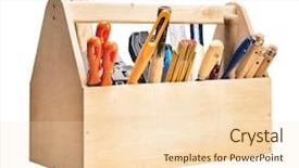  Presentation with tools - Presentation consisting of wooden toolbox with tools isolated background and a lemonade colored foreground