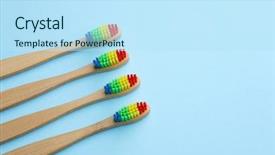  Presentation with abstract rainbow color prism - Cool new presentation design with wooden toothbrushes with rainbow-colored backdrop and a sky blue colored foreground