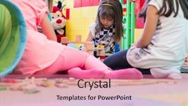  Presentation with modern school building - Colorful presentation enhanced with wooden toy blocks during playtime backdrop and a coral colored foreground