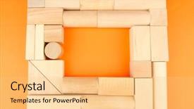  Presentation with wooden building blocks - Slide set with wooden toy blocks on orange background and a yellow colored foreground