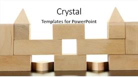  Presentation with colour blocking building blocks - Amazing PPT theme having wooden toy blocks on table backdrop and a  colored foreground