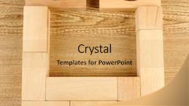  Presentation with colour blocking building blocks - Presentation design featuring wooden toy blocks on wooden background and a  colored foreground