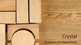  Presentation with colour blocking building blocks - Amazing slide set having wooden toy blocks on wooden backdrop and a  colored foreground