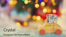  Presentation with christmas blank wooden signboard - Colorful theme enhanced with wooden toy car carrying christmas backdrop and a coral colored foreground