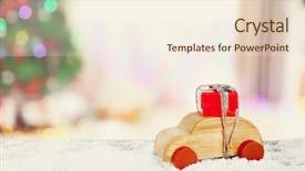 Presentation with wooden toy - Theme with wooden toy car carrying christmas background and a cream colored foreground