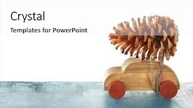  Presentation with pine cone - Beautiful PPT layouts featuring year transfer - wooden toy car with pine backdrop and a white colored foreground