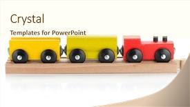  Presentation with wooden toy - Audience pleasing slide set consisting of automobile history - close up of details of backdrop and a black colored foreground