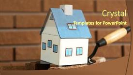  Presentation with wooden toy - Presentation theme having wooden-toy-house-on-trowel background and a tawny brown colored foreground