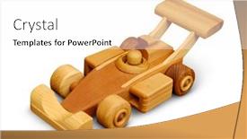  Presentation with wooden toy - Beautiful PPT layouts featuring wooden-toy-racing-car-isolated backdrop and a white colored foreground
