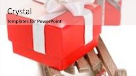  Presentation with wooden toy - Presentation theme having wooden toy sledge with christmas gifts isolated on white background and a lemonade colored foreground