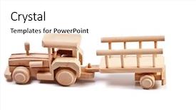 Presentation with wooden toy - Colorful presentation theme enhanced with wooden toy tractor with trailer on white isolated background backdrop and a white colored foreground