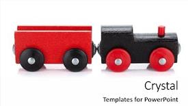  Presentation with wooden toy - Colorful presentation design enhanced with wooden toy train isolated backdrop and a white colored foreground