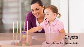  Presentation with hipster girl playing tetris game - PPT layouts consisting of little girl playing educational toy background and a coral colored foreground