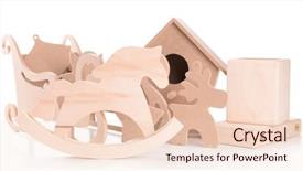  Presentation with decor - Amazing presentation theme having wooden toys for hand made decor isolated on white backdrop and a lemonade colored foreground