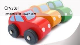  Presentation with race car - Slide deck with wooden toys race cars background and a sky blue colored foreground