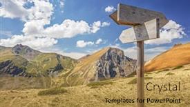  Presentation with trail - Presentation theme featuring wooden trail signs on shara mountains background and a gold colored foreground