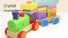  Presentation with white blue vapor trail - Slide deck featuring wooden train toy on white background and a blonde colored foreground