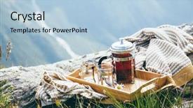  Presentation with mountain view - PPT theme having wooden tray over mountain background and a  colored foreground