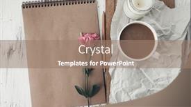  Presentation with eco paper - Beautiful slide set featuring wooden tray with coffee and spring flowers craft paper and sketchbook eco home objects concept backdrop and a coral colored foreground