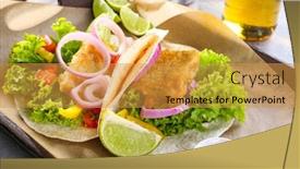  Presentation with fish tacos - Colorful slides enhanced with wooden tray with delicious fish tacos on kitchen table backdrop and a gold colored foreground