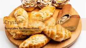  Presentation with bakery - Presentation design with wooden tray with different bakery products background and a yellow colored foreground