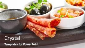  Presentation with snacks - Beautiful slide deck featuring wooden-tray-with-snacks-close backdrop and a tawny brown colored foreground