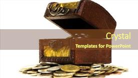  Presentation with treasure gold - Slides consisting of wooden treasure chest of money background and a tawny brown colored foreground
