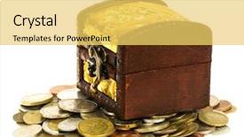  Presentation with treasure gold - Beautiful theme featuring wooden treasure chest of money backdrop and a yellow colored foreground