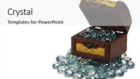  Presentation with treasure chest - Presentation theme enhanced with wooden treasure chest with glass stones isolated over white background background and a white colored foreground