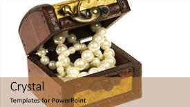  Presentation with treasure chest - Presentation theme consisting of wooden treasure chest with valuables isolated over white background background and a red colored foreground