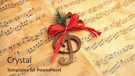  Presentation with treble clef - Cool new slides with wooden treble clef on music backdrop and a yellow colored foreground