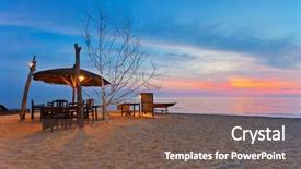  Presentation with vietnam - Amazing PPT layouts having wooden umbrella on beach in sunset time at phu quoc island in vietnam backdrop and a violet colored foreground