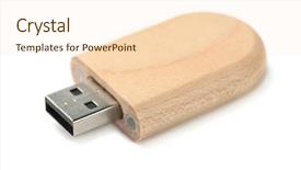  Presentation with wooden stick - Audience pleasing PPT theme consisting of wooden usb memory stick isolated backdrop and a lemonade colored foreground