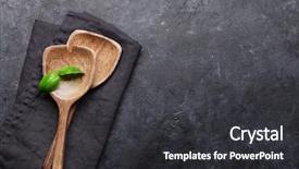 Presentation with cooking utensils - Slide set consisting of wooden utensils and spices food background and a dark gray colored foreground