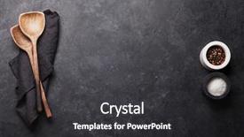  Presentation with cooking utensils - Slide deck having wooden utensils and spices food background and a  colored foreground