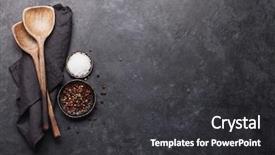  Presentation with cooking utensils - Audience pleasing PPT theme consisting of wooden utensils and spices food backdrop and a  colored foreground