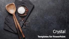  Presentation with cooking utensils - Presentation theme consisting of wooden utensils and spices food background and a dark gray colored foreground