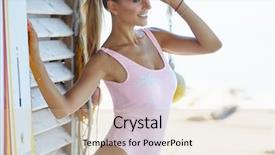  Presentation with sexy - Presentation design consisting of reeds - young sexy woman wearing cap background and a soft green colored foreground